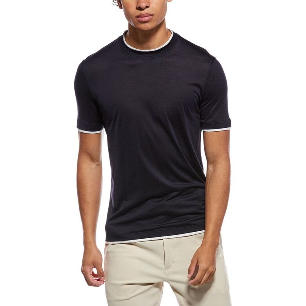 Brunello Cucinelli Mens Silk-Blend T-Shirt, Black